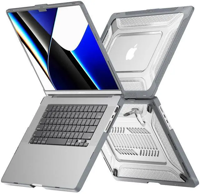 Main image of Batianda Shockproof Case for New M4 MacBook Pro 16 inch 2024 2023 2021 M3 M2 Pro Max Chip,Honeycomb Surface Design Durable Protective Hard Shell with TPU Bumper and Fold Stand & Keyboard Cover, Grey