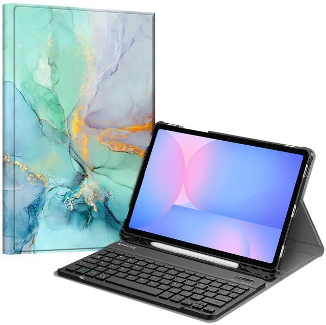 Main image of FINTIE Keyboard Case for Samsung Galaxy Tab S10 FE/ S9 FE 5G 10.9 Inch/Tab S9 11 Inch with S Pen Holder, Slim Stand Cover Detachable Wireless Bluetooth Keyboard, Emerald Marble