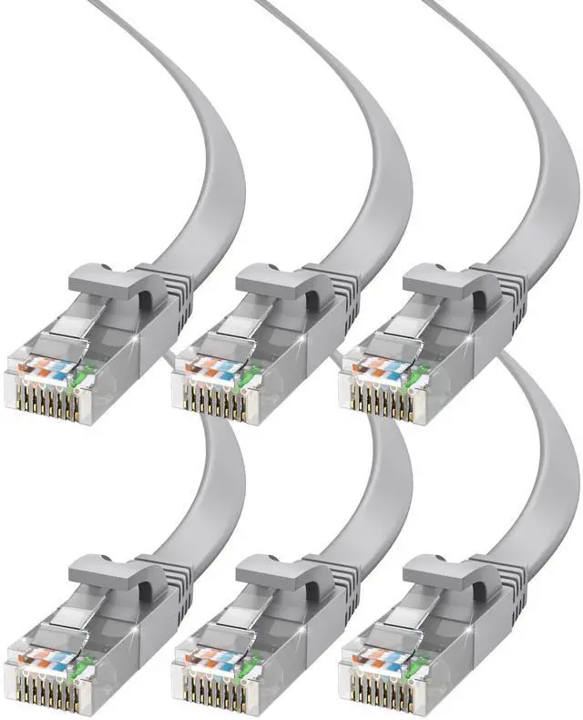 Main image of Cat6 Ethernet Cable 15ft, 6-Pack Gray - Flat High-Speed Network Cables for Gaming, Streaming, Router, Modem, PC, PS5, Xbox - Durable & Space-Saving Design