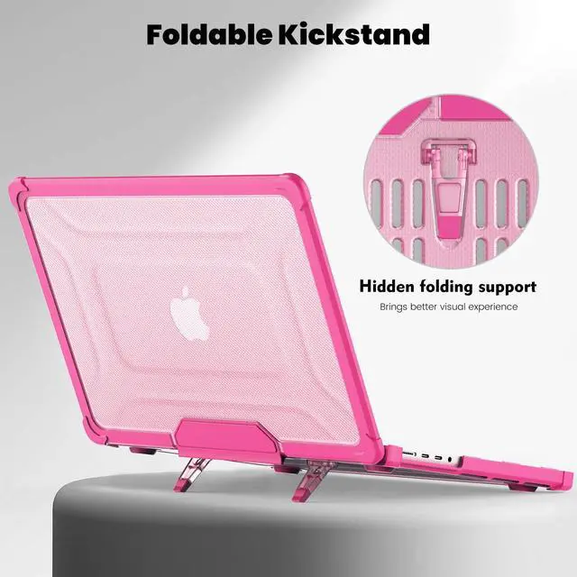 Alt view image 3 of 5 - Batianda for New MacBook Pro 14 inch Case 2024 M4 2023 M3 with M2 M1 Pro Max Chip- Full Protection Anti-Collision Design Foldable Stand TPU Bumper - Durable Scratch-Resistant Conjointly, Pink