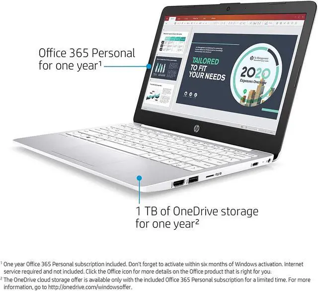 Alt view image 4 of 4 - HP Stream 11.6-inch HD Laptop, Intel Celeron N4000, 4 GB RAM, 32 GB eMMC, Windows 10 Home in S Mode with Office 365 Personal for 1 Year (11-ak0020nr, Diamond White)