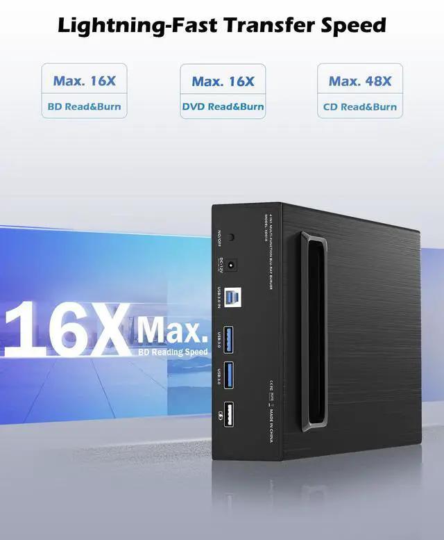 Alt view image 3 of 5 - 4 in 1 External Blu Ray Drive, 16X Blu-ray, 16X DVD, 48X CD Read/Write with SATA I/II/III Interface, USB 3.0 Type C External Bluray Burner for Laptop DVD Burner Compatible with Windows XP/7/8/10/11
