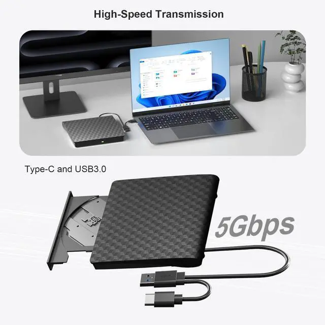 Alt view image 3 of 5 - External Blueray/DVD Drive for PC, Support 50G Disc External Blu Ray Drive, Portable USB 3.0 and Type-C Bluray Drives, Blu Ray Burner Suitable for Windows XP/7/8/10/11 MacOS for Laptop, Desktop, Mac