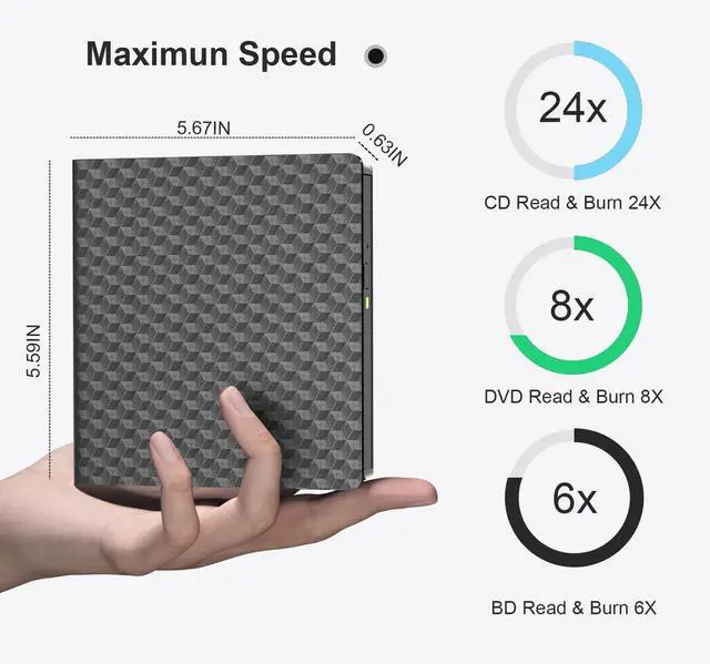 Alt view image 4 of 5 - External Blueray/DVD Drive for PC, Support 50G Disc External Blu Ray Drive, Portable USB 3.0 and Type-C Bluray Drives, Blu Ray Burner Suitable for Windows XP/7/8/10/11 MacOS for Laptop, Desktop, Mac