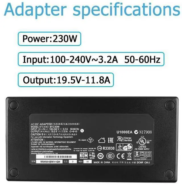 Alt view image 3 of 5 - 230W AC Charger for Acer Predator Helios 300 Pt315-52 Ph315-53 Ph315-54 Ph317-54 Ph317-55 Triton 500 Pt 515-52 ConceptD 5 7 Cn516 Cn715-72P Nitro 5 An515-46 An517-42 An515-58 An517-55