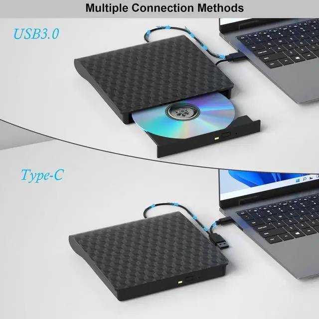 Alt view image 5 of 5 - External Blueray/DVD Drive for PC, Support 50G Disc External Blu Ray Drive, Portable USB 3.0 and Type-C Bluray Drives, Blu Ray Burner Suitable for Windows XP/7/8/10/11 MacOS for Laptop, Desktop, Mac