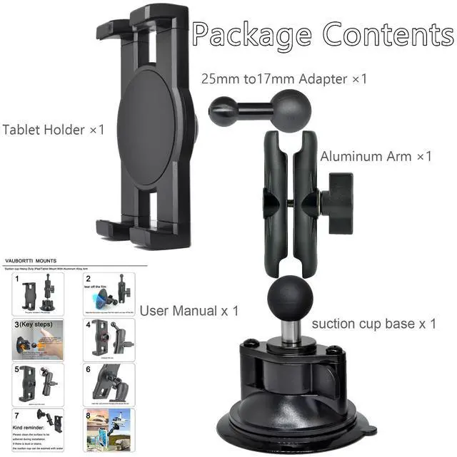 Alt view image 4 of 5 - VAUBORTTI iPad Holder for Car Dashboard Windshield,Aluminum Arm Heavy Duty,Tablet Suction Mount for Window, Compatible with 6.5-12.9" Tablets/,1" Ball Mount