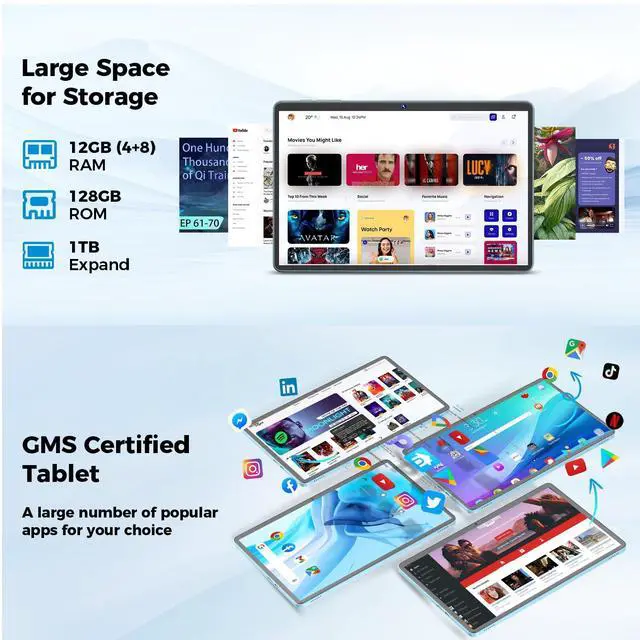 Alt view image 5 of 5 - Android Tablet, 11 inch Android 14 Tablet with Keyboard, 12GB+128GB, 1TB Expand, 8000mAh, 5MP+13MP, 2.4G&5G WiFi, IPS Touch Screen, GMS Certified, 2 in 1 Tablets with Case, Mouse, Stylus(Green)