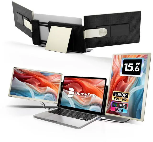 Main image of domyfan 15.6" Laptop Screen Extender, 120% sRGB FHD 1080P IPS Triple Portable Laptop Monitor Extender with Type-C USB HDMI Plug-Play for Mac, Windows, Chrome, Android, Fits All Laptops
