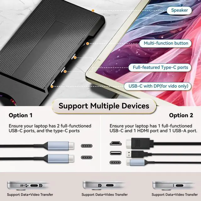 Alt view image 4 of 5 - domyfan 15.6" Laptop Screen Extender, 120% sRGB FHD 1080P IPS Triple Portable Laptop Monitor Extender with Type-C USB HDMI Plug-Play for Mac, Windows, Chrome, Android, Fits All Laptops