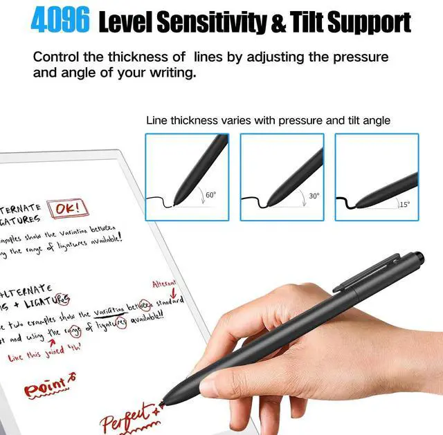 Alt view image 2 of 5 - Jvkzaen EMR Stylus Compatible with Remarkable 2, Replacement Digital Pen with Eraser, 4096 Pressure Levels, Tilt Support,Palm Rejection,Pencil Holder(3 Pen Tips)