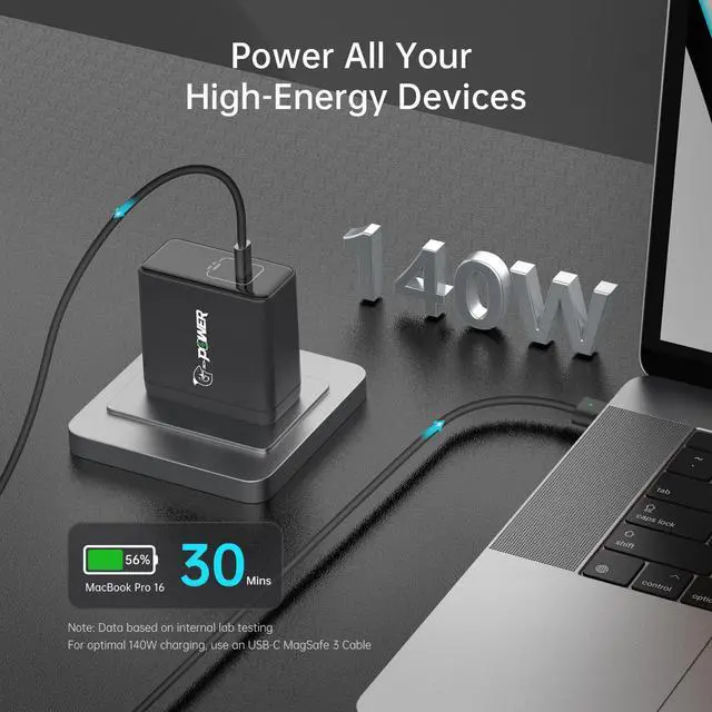Alt view image 2 of 5 - USB C Charger 140W G-POWER PD3.1 GaN Laptop Wall Charger Fast Charging Power Adapter Foldable Plug for MacBook Pro 16'', Power Bank, Dell XPS, for iPad Pro, Galaxy, for iPhone 15 Pro, and More