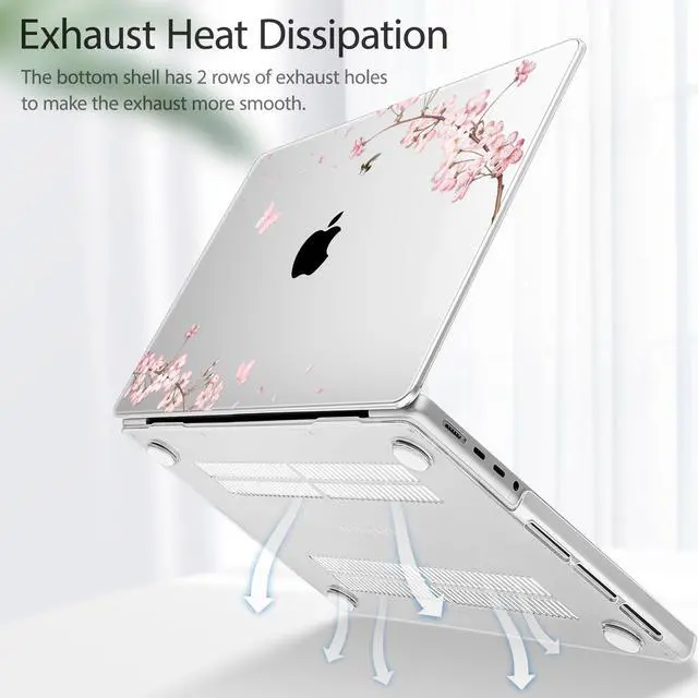 Alt view image 3 of 5 - Tuiklol for M4 MacBook Pro 14 Inch Case 2024-2021 Release A3112 A3401 A3185, M3 A2918 A2992/M2 A2779/M1 A2442 Pro/Max Chip,Hard Shell Case with Screen Protector for Touch ID, Plum Blossom