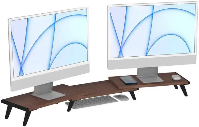 Alt view image 2 of 5 - loukin 17.32"*9.84" Dual Monitor Stand Riser for Desk (Brown) | 32"x14" Erasable Dry Erase Desk Mat