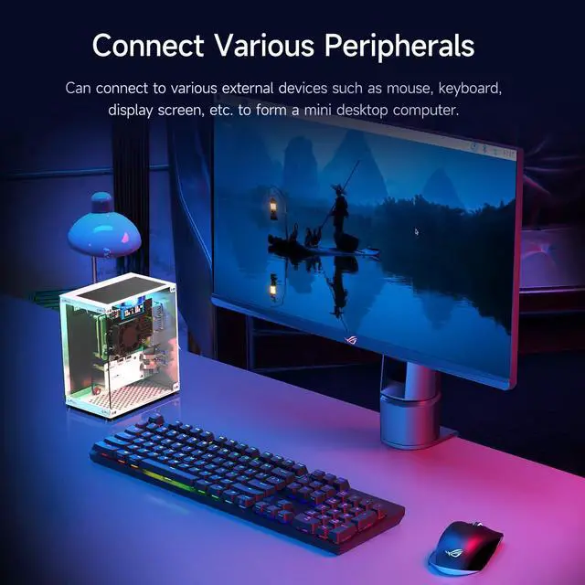Alt view image 3 of 5 - Yahboom Raspberry Pi 5 M.2 SSD PCIe Mini PC Case for Pi 5 with Tower Radiator,RGB Fan,OLED Display,with M.2 to Adapter,256GB NVME SSD