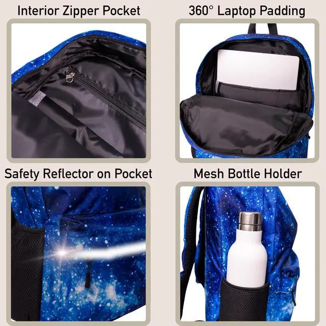 Alt view image 3 of 5 - Fenrici Galaxy Backpack for Boys, Girls, Teens, Boys' Pack for School, Kids' Bookbags with Padded Laptop Compartment, Space Backpack, Blue Galaxy, 17 Inch