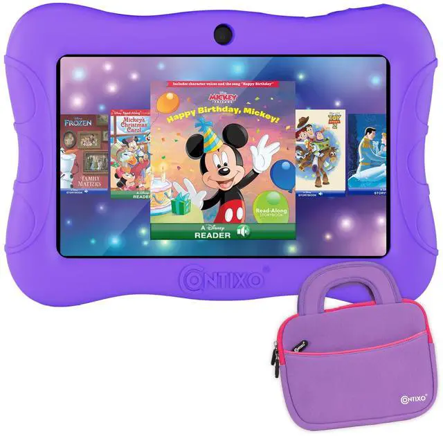 Main image of Contixo 7 Kids Tablet - V9 Android Tablet and Sleeve Bag Bundle with 50+ Disney Storybooks & Stickers (Value $200), 32GB, Dual Cameras, Parental Control, Perfect for Back to School, Purple