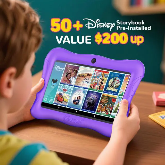 Alt view image 3 of 5 - Contixo 7 Kids Tablet - V9 Android Tablet and Sleeve Bag Bundle with 50+ Disney Storybooks & Stickers (Value $200), 32GB, Dual Cameras, Parental Control, Perfect for Back to School, Purple