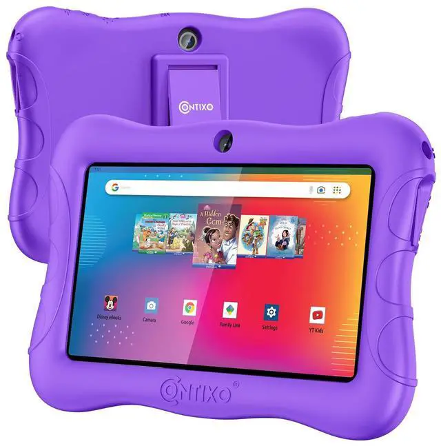 Alt view image 2 of 5 - Contixo 7 Kids Tablet - V9 Android Tablet and Sleeve Bag Bundle with 50+ Disney Storybooks & Stickers (Value $200), 32GB, Dual Cameras, Parental Control, Perfect for Back to School, Purple