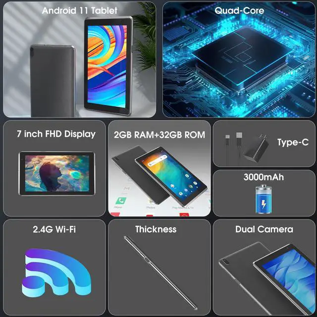 Alt view image 2 of 5 - RUIQIAI 7 inch Tablet, Androi Tablet with, 2GB+32GB+1TB (Expand), Quad-Core, BT, Wi-Fi, Educational, Music, Dual Camera