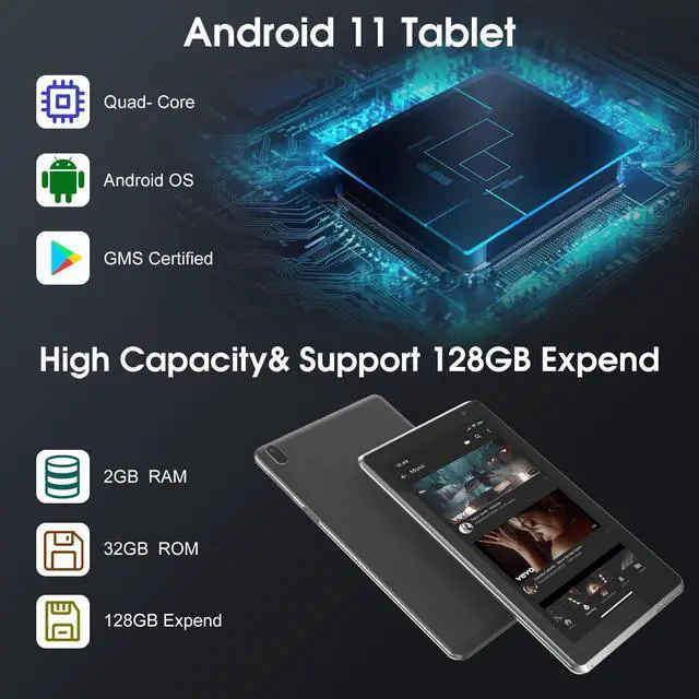 Alt view image 3 of 5 - RUIQIAI 7 inch Tablet, Androi Tablet with, 2GB+32GB+1TB (Expand), Quad-Core, BT, Wi-Fi, Educational, Music, Dual Camera