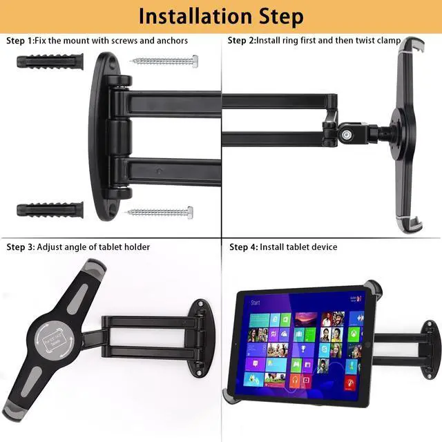 Alt view image 5 of 5 - Mippko Foldable Tablet Wall Mount Holder for 9.5~14.5" iPad/Nexus/LG G Pads/e-Reader/Fire HD/Switch/Surface Pro,360°Adjustable Extension Articulating Arm Swivels Mount