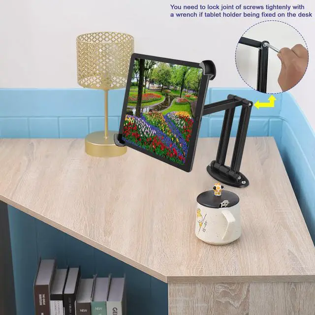 Alt view image 4 of 5 - Mippko Foldable Tablet Wall Mount Holder for 9.5~14.5" iPad/Nexus/LG G Pads/e-Reader/Fire HD/Switch/Surface Pro,360°Adjustable Extension Articulating Arm Swivels Mount