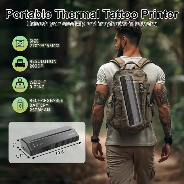 Alt view image 2 of 5 - Tatouhom Tattoo Stencil Printer, Bluetooth Portable Thermal Printer with 10pcs Transfer Paper, Wireless Tattoo Transfer Machine Compatible with Smartphone & PC
