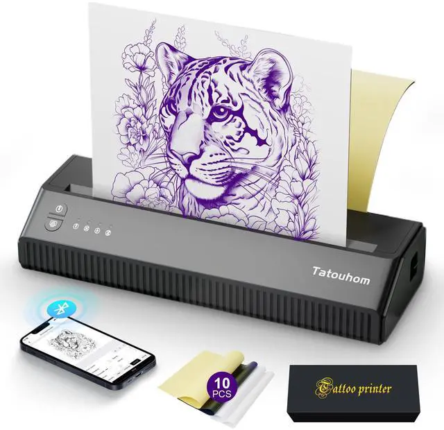 Main image of Tatouhom Tattoo Stencil Printer, Bluetooth Portable Thermal Printer with 10pcs Transfer Paper, Wireless Tattoo Transfer Machine Compatible with Smartphone & PC