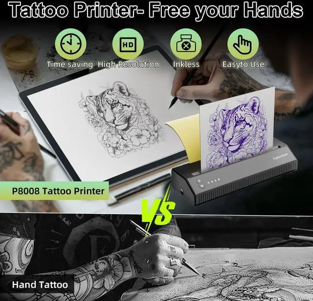 Alt view image 4 of 5 - Tatouhom Tattoo Stencil Printer, Bluetooth Portable Thermal Printer with 10pcs Transfer Paper, Wireless Tattoo Transfer Machine Compatible with Smartphone & PC