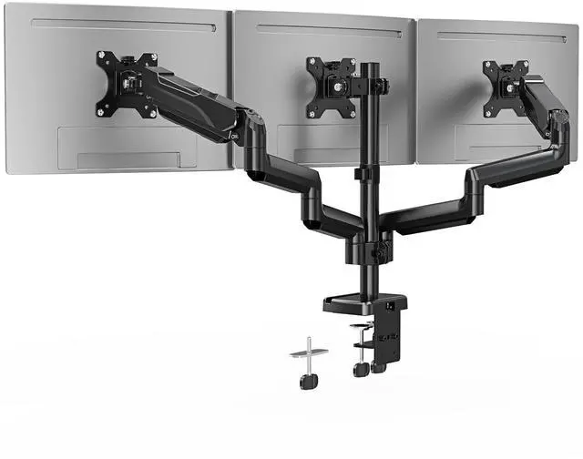 Main image of ErgoFocus Triple Monitor Desk Mount for Computer Screens up to 32", Holds up to 19.8 lbs Each, 3 Monitor Arm with Gas Spring, Heavy Duty Stand Vesa Mount 75x75, 100x100