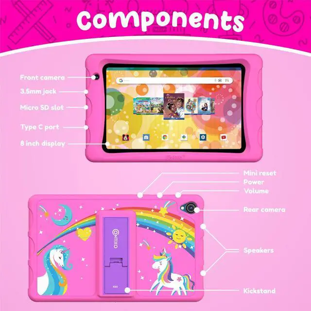 Alt view image 4 of 5 - Contixo 8-inch Kids Tablet - K80A Learning Tablets, Disney eBook Pre-Installed (Value $350), Educator Academy APPs, Parental Controls, Android 13, 32GB, Kid-Proof Case w/ & Stylus, Ages 3-12 - Pink