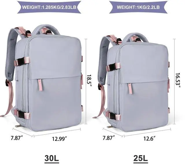 Alt view image 3 of 5 - coowoz Large Travel Backpack For Women Men,Carry On Backpack Flight Approved,Hiking Backpack Waterproof Outdoor Sports Rucksack Casual Daypack Fit 15.6 Inch Laptop Shoes Compartment (Light Purple)