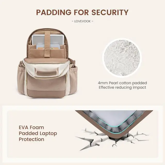 Alt view image 4 of 5 - LOVEVOOK Laptop Backpack for Women with Pouch Pocket for Large Capacity Cup,17 Inch Laptop Computer Bag Travel Backpack Purse,Waterproof Work Business Backpack College Teacher Bags,Beige-Khaki