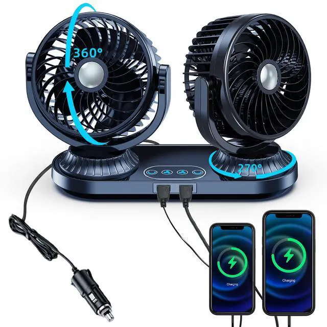 Main image of NIFBANG Car Fan 12v 24 Volt Universal,270°Auto Oscillating Cigarette Lighter Cooling Fan for Vehicles [Comes with 2 USB Charging Ports],360°Rotation Car Fans That Blow Cold Air for Trucks Rv SUV