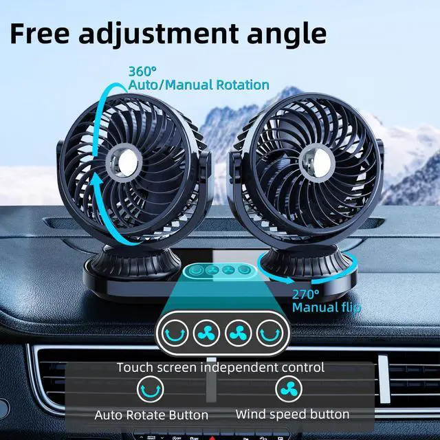 Alt view image 2 of 5 - NIFBANG Car Fan 12v 24 Volt Universal,270°Auto Oscillating Cigarette Lighter Cooling Fan for Vehicles [Comes with 2 USB Charging Ports],360°Rotation Car Fans That Blow Cold Air for Trucks Rv SUV