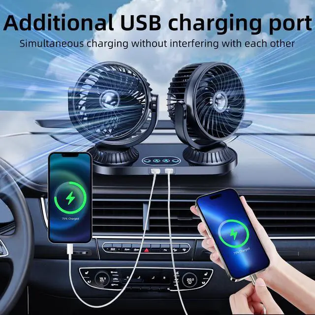Alt view image 4 of 5 - NIFBANG Car Fan 12v 24 Volt Universal,270°Auto Oscillating Cigarette Lighter Cooling Fan for Vehicles [Comes with 2 USB Charging Ports],360°Rotation Car Fans That Blow Cold Air for Trucks Rv SUV