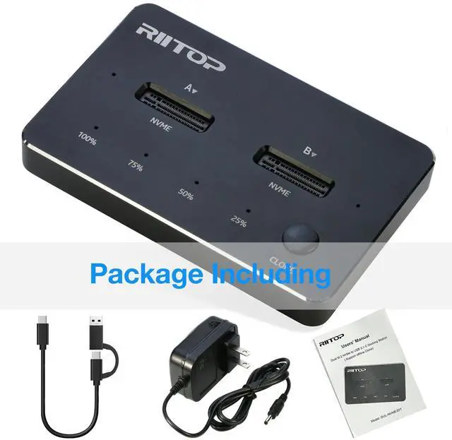 Alt view image 5 of 5 - RIITOP Dual NVMe SSD Docking Station External Dual M.2 NVMe SSD to USB-C Reader (Offline Clone)