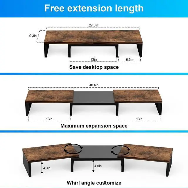 Alt view image 4 of 5 - OUTIOE Dual Monitor Stand for Desk, Wooden Monitor Riser, Desk Shelf for Top of Desk, Computer Stand for Home and Office Use (Wood)