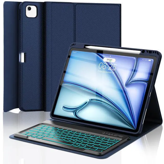 Main image of Keyboard Case for iPad Air 13 (M3&M2) 2025/2024 & iPad Pro 12.9 inch (5th, 6th Generation), Keyboard Cover Detachable Backlit Wireless Keyboard Cover with Pencil Holder and Auto Sleep/Wake Function