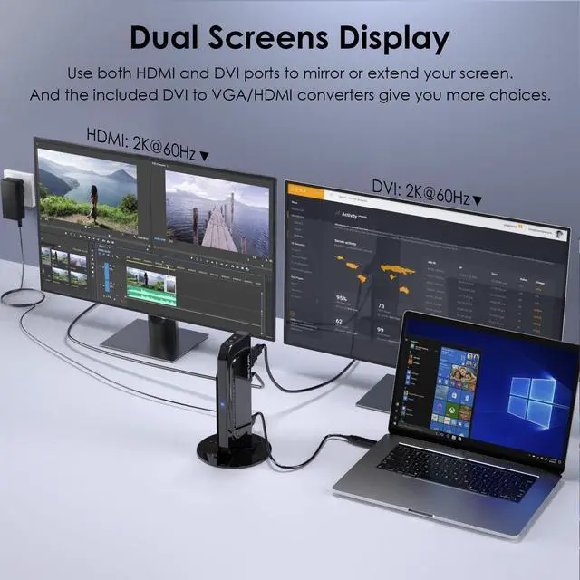 Alt view image 3 of 5 - Docking Station Dual Monitor, WAVLINK 13-in-1 USB C Docking Station for M1/M2 Mac, Windows, Thunderbolt 3&4, USB4 (Dual Video: HDMI and DVI/VGA/HDMI, Gigabit Ethernet, Audio, Mic, 6 USB Ports)