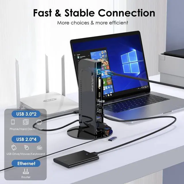 Alt view image 4 of 5 - Docking Station Dual Monitor, WAVLINK 13-in-1 USB C Docking Station for M1/M2 Mac, Windows, Thunderbolt 3&4, USB4 (Dual Video: HDMI and DVI/VGA/HDMI, Gigabit Ethernet, Audio, Mic, 6 USB Ports)
