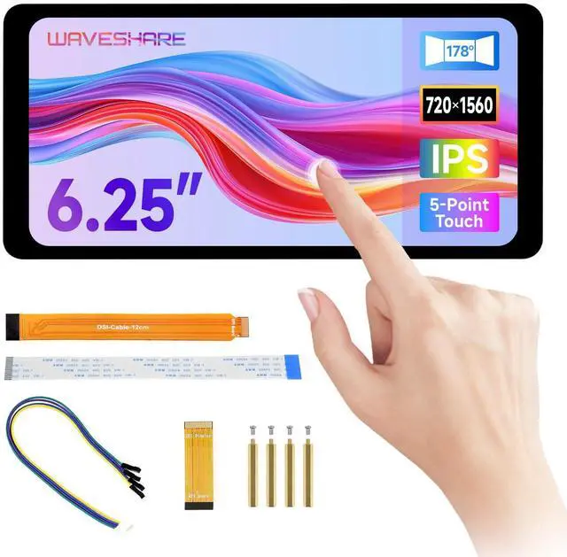 Main image of waveshare 6.25inch DSI Capacitive Touch Display, Compatible with Raspberry Pi 5/4B/3B/CM3/3+/4, 720 × 1560, IPS, Optical Bonding Toughened Glass Panel, DSI Interface, 5-Point Touch