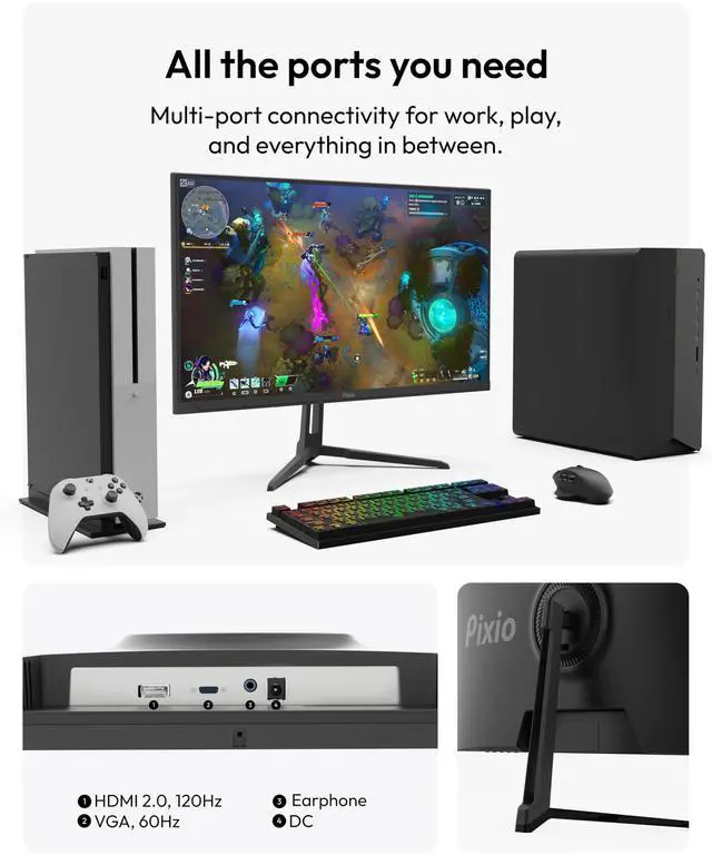 Alt view image 5 of 5 - Pixio PX246 Wave 24 inch 120Hz Refresh Rate FHD 1080p Resolution IPS Panel 4ms GTG Response Time Gaming Monitor with Adaptive Sync