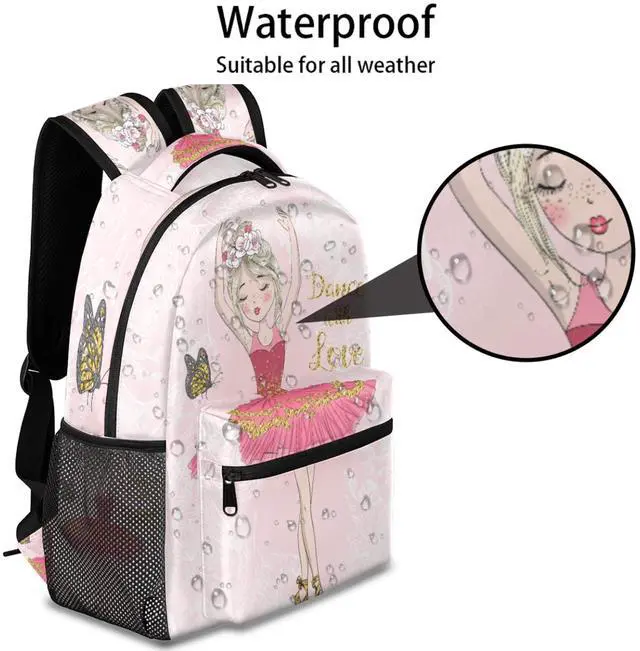 Alt view image 4 of 5 - Backpacks Boys Girls, Cute Pink Ballet Girl Lightweight School Backpack Laptop College Bookbag, Travel Casual Daypack, Hiking Camping Computer Rucksack