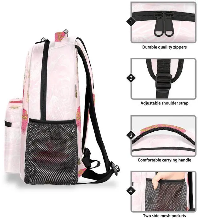 Alt view image 5 of 5 - Backpacks Boys Girls, Cute Pink Ballet Girl Lightweight School Backpack Laptop College Bookbag, Travel Casual Daypack, Hiking Camping Computer Rucksack