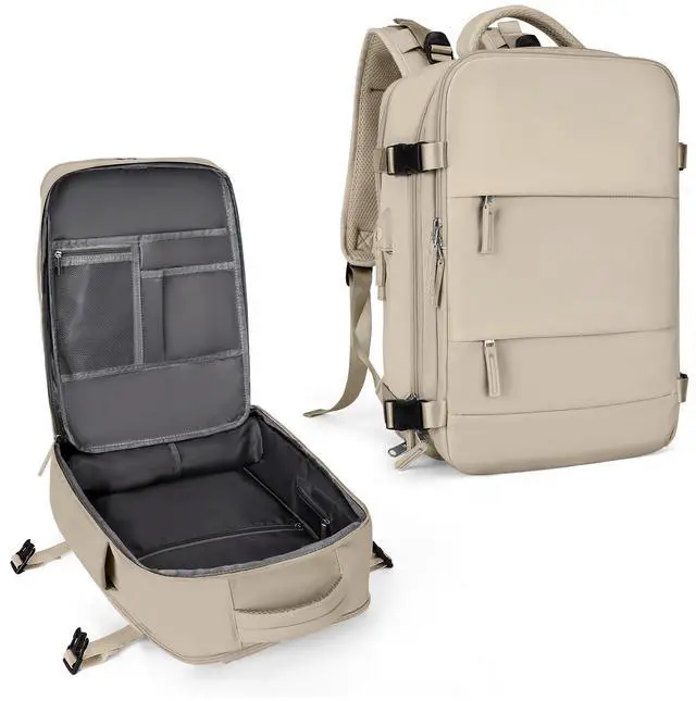 Main image of coowoz Large Travel Backpack For Women Men,Carry On Backpack Flight Approved,Hiking Backpack Waterproof Outdoor Rucksack Casual Daypack Fit 15.6 Inch Laptop Shoes Compartment (Khaki-L)