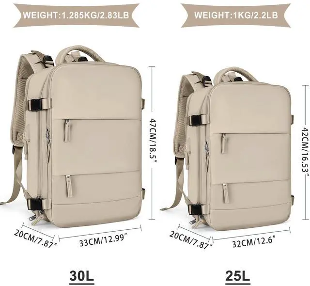 Alt view image 3 of 5 - coowoz Large Travel Backpack For Women Men,Carry On Backpack Flight Approved,Hiking Backpack Waterproof Outdoor Rucksack Casual Daypack Fit 15.6 Inch Laptop Shoes Compartment (Khaki-L)