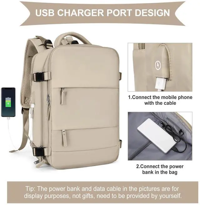 Alt view image 5 of 5 - coowoz Large Travel Backpack For Women Men,Carry On Backpack Flight Approved,Hiking Backpack Waterproof Outdoor Rucksack Casual Daypack Fit 15.6 Inch Laptop Shoes Compartment (Khaki-L)