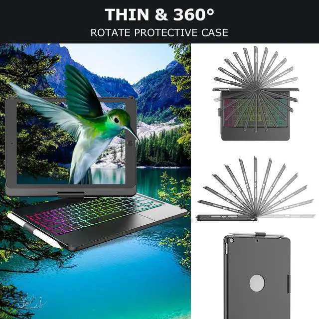 Alt view image 2 of 5 - Touchpad Keyboard Case for iPad 9th/8th/7th Generation 10.2 inch(Black) Bundle with Stylus Pen for iPad Compatible with 2018-2022